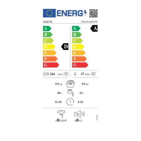Gorenje 8/5 KG A+++ Inverteres, Gőzfunkciós mosó-szárítógép WD2A854ADPS-25%!