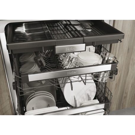 Haier 16 ter. A+++-20% Inverteres, WiFi, Felső evőeszköz tálcás teljesen beépíthető mosogatógép XIB 6B2S3FS-32%!