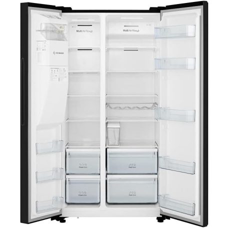 Hisense A++ 562L NoFrost, vízadagolós inverteres amerikai hűtőszekrény FEKETE RS694N4TFE-33%!