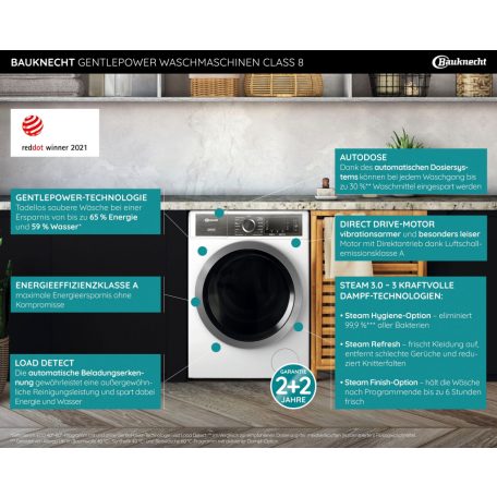 Whirlpool Bauknecht 8 KG A+++ DirectDrive, Gőzfunkciós elöltöltős mosógép  B8 W846WB DE elöltöltős mosógép-25%!