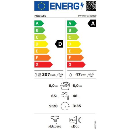 Whirlpool Privileg 8/6 KG A+++-30% Inverteres, Gőzfunkciós mosó-szárítógép PWWTV X 86H69-23%!