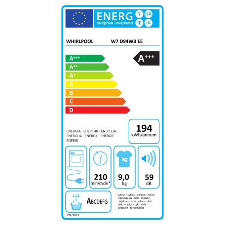 Whirlpool 9 KG, A+++, 6. érzékes, Inverteres, MAGYAR NYELVŰ hőszivattyús szárítógép W7 D94WB EE-30%!